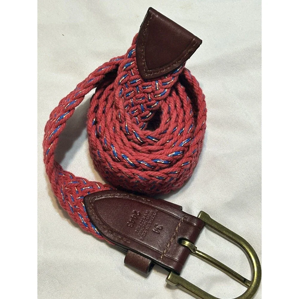 Southern Tide Braided Washed Men's Belt Charleston Red Leather Ends Sz 34